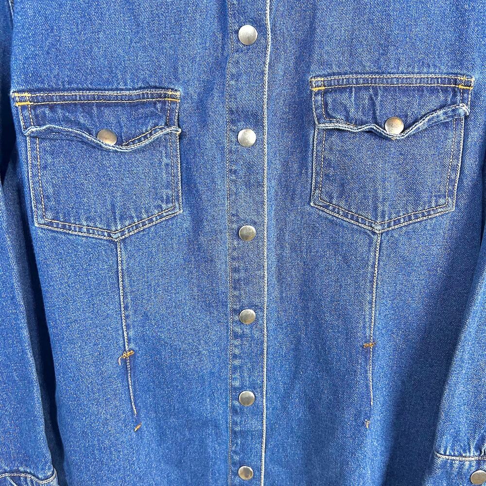 Vintage 80s Western Coastal Cowgirl Denim Snap Chore Shirt Jacket Plus Size 16 - Picture 5 of 7